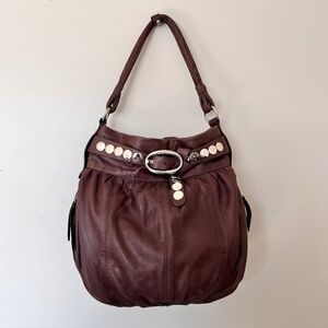 B. Makowsky Dark Brown Super Soft Leather Boho Shoulder Bag